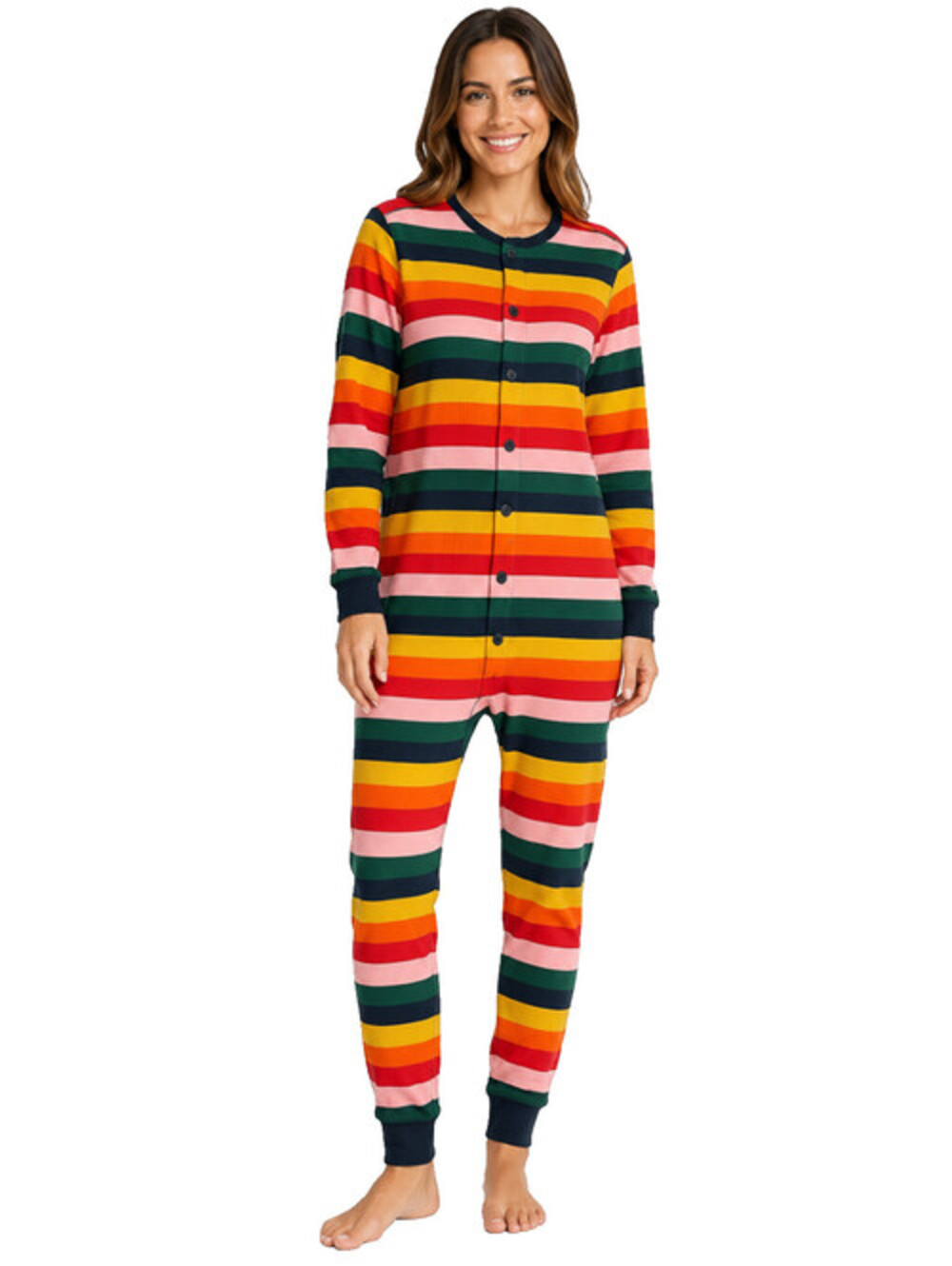 Old Navy Rainbow Striped One Piece Pajamas Size Small Cotton Blend Thermal
